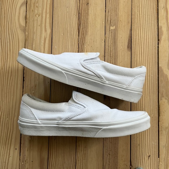 Vans Classic Slip-On White Canvas Skate Shoes Men 6.5 Womens 8.0 Low Top Sneaker - Picture 8 of 9